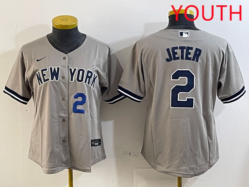 Youth New York Yankees 2 Jeter Grey Game 2025 Nike MLB Jersey style 8